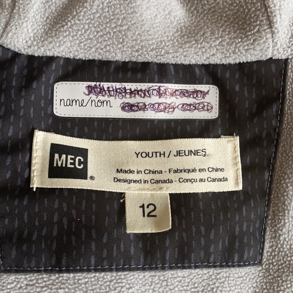 MEC Rain Jacket Black with Gray detail and fleece lining - Picture 7 of 10